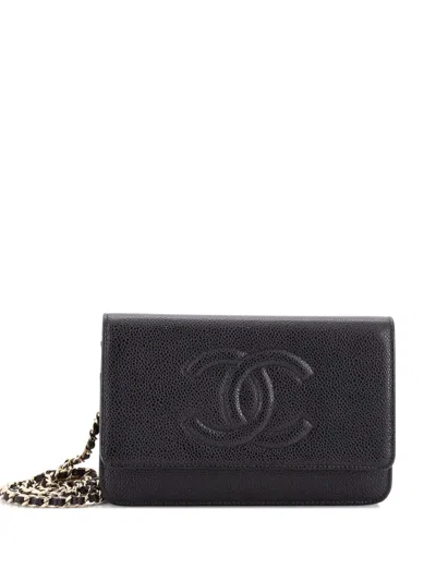 Pre-owned Chanel Timeless Wallet On Chain Caviar Crossbody Bag In Black