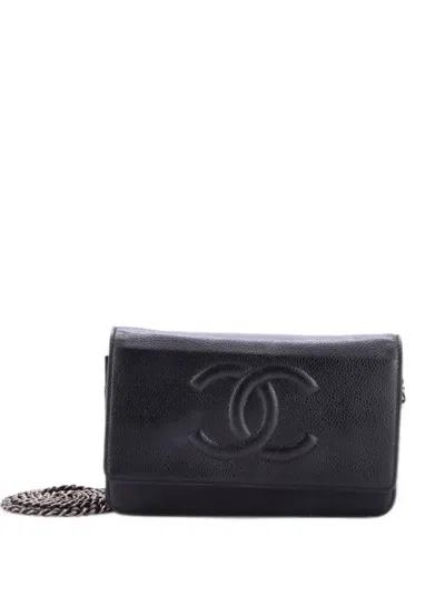 Pre-owned Chanel Timeless Wallet On Chain Caviar Crossbody Bag In Black