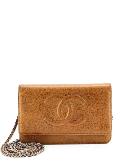 Pre-owned Chanel Timeless Wallet On Chain Caviar Crossbody Bag In Gold