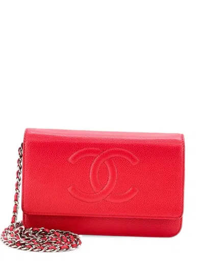 Pre-owned Chanel Timeless Wallet On Chain Caviar Crossbody Bag In Red