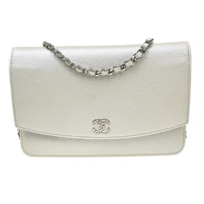 Pre-owned Chanel Timeless Wallet On Chain Textured Leather Silver Leather Wallets Accessory ()
