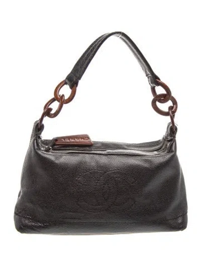 Pre-owned Chanel Timeless Wood Chain Hobo In Black