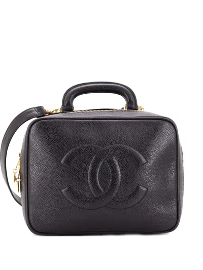 Pre-owned Chanel Timeless Zip Around Vanity Case Caviar Small Satchel In Black
