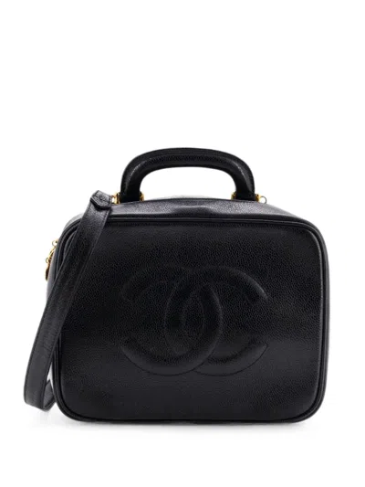 Pre-owned Chanel Timeless Zip Around Vanity Case Caviar Small Satchel In Black