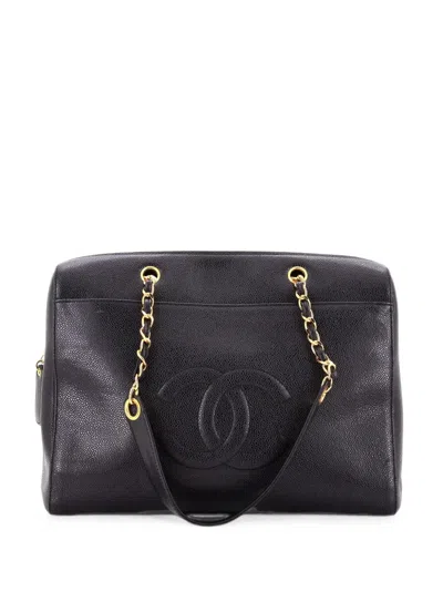 Pre-owned Chanel Timeless Zip Tote Caviar Medium Shoulder Bag In Black