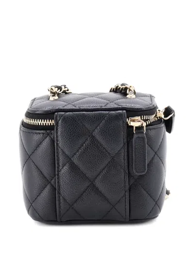 Pre-owned Chanel Tiny Cc Link Vanity Case With Chain Quilted Caviar Mini Clutch Bag In Black