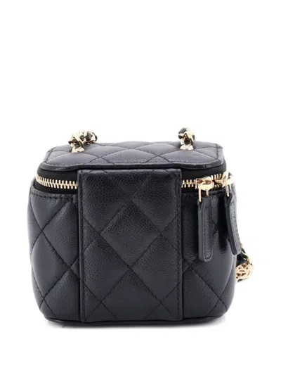 Pre-owned Chanel Tiny Cc Link Vanity Case With Chain Quilted Caviar Mini Clutch Bag In Black