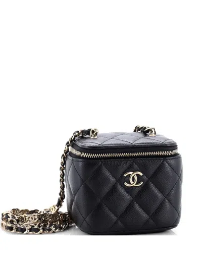 Pre-owned Chanel Tiny Cc Link Vanity Case With Chain Quilted Caviar Mini Clutch Bag In Black
