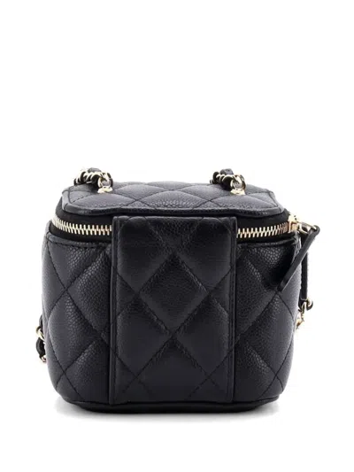 Pre-owned Chanel Tiny Cc Link Vanity Case With Chain Quilted Caviar Mini Clutch Bag In Black