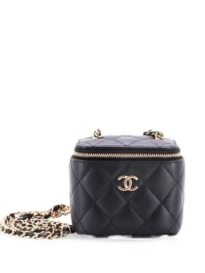 Pre-owned Chanel Tiny Cc Link Vanity Case With Chain Quilted Caviar Mini Clutch Bag In Black