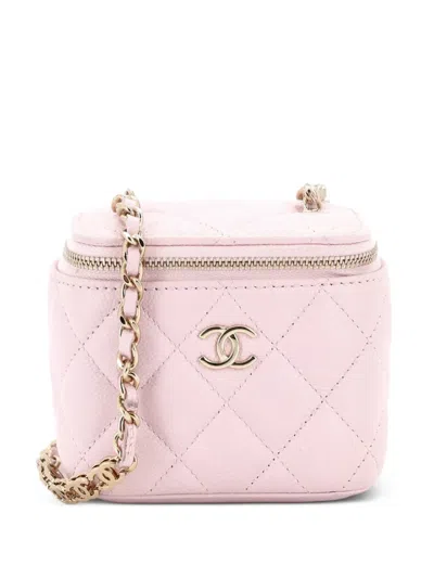 Pre-owned Chanel Tiny Cc Link Vanity Case With Chain Quilted Caviar Mini Clutch Bag In Pink