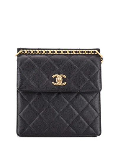 Pre-owned Chanel Top Chain Cc Square Quilted Caviar Backpack In Black