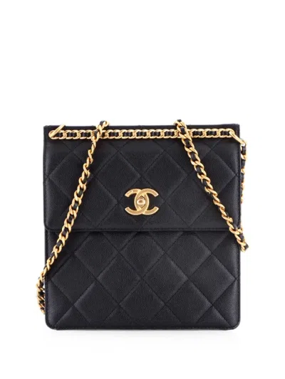 Pre-owned Chanel Top Chain Cc Square Quilted Caviar Backpack In Black