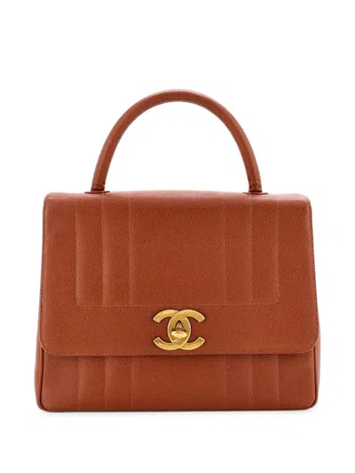 Pre-owned Chanel Top Handle Bag Vertical Quilt Caviar Jumbo Satchel In Brown
