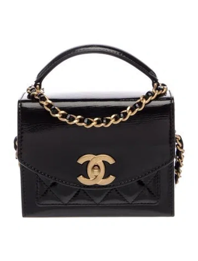 Pre-owned Chanel Top Handle Card Holder W/ Chain In Black