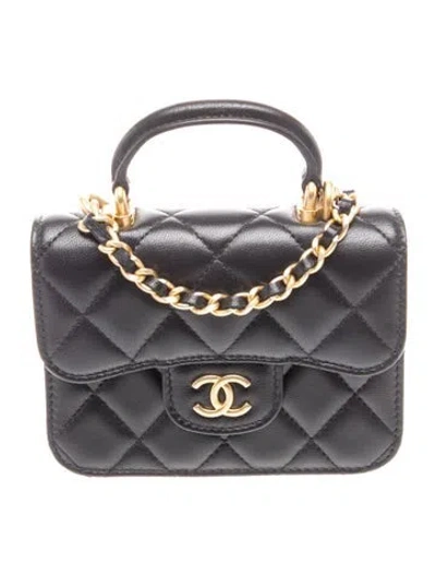 Pre-owned Chanel Top Handle Flap Coin Purse W/ Chain In Black