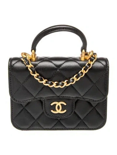 Pre-owned Chanel Top Handle Flap Coin Purse W/ Chain In Black