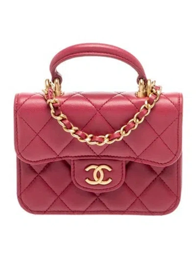 Pre-owned Chanel Top Handle Flap Coin Purse W/ Chain In Pink