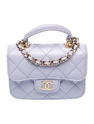 Pre-owned Chanel Top Handle Flap Coin Purse W/ Chain In Purple