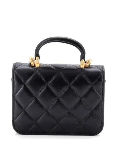 Pre-owned Chanel Top Handle Flap Coin Purse With Chain Quilted Lambskin Crossbody Bag In Black