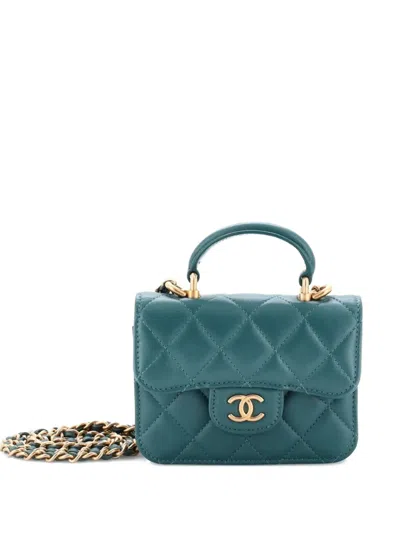 Pre-owned Chanel Top Handle Flap Coin Purse With Chain Quilted Lambskin Crossbody Bag In Green