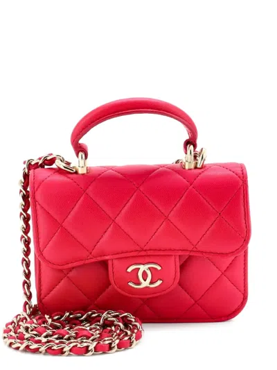 Pre-owned Chanel Top Handle Flap Coin Purse With Chain Quilted Lambskin Crossbody Bag In Pink