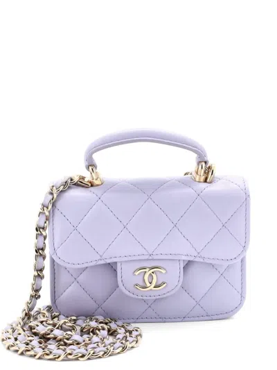 Pre-owned Chanel Top Handle Flap Coin Purse With Chain Quilted Lambskin Crossbody Bag In Purple