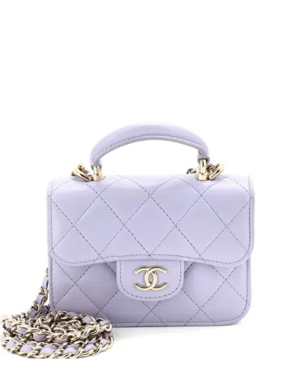 Pre-owned Chanel Top Handle Flap Coin Purse With Chain Quilted Lambskin Crossbody Bag In Purple
