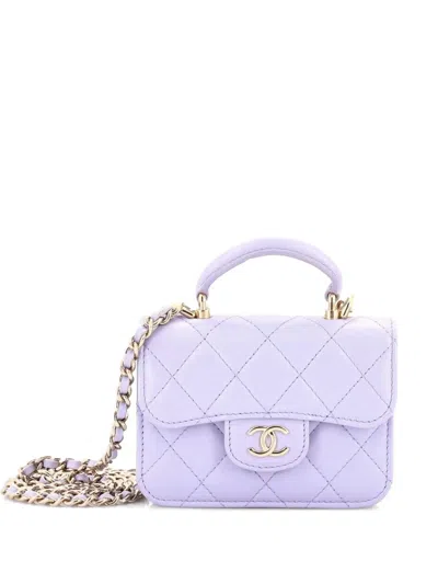 Pre-owned Chanel Top Handle Flap Coin Purse With Chain Quilted Lambskin Crossbody Bag In Purple