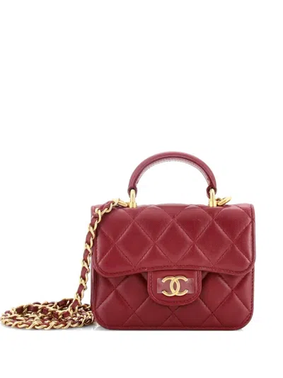 Pre-owned Chanel Top Handle Flap Coin Purse With Chain Quilted Lambskin Crossbody Bag In Red