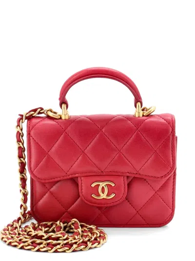 Pre-owned Chanel Top Handle Flap Coin Purse With Chain Quilted Lambskin Crossbody Bag In Red