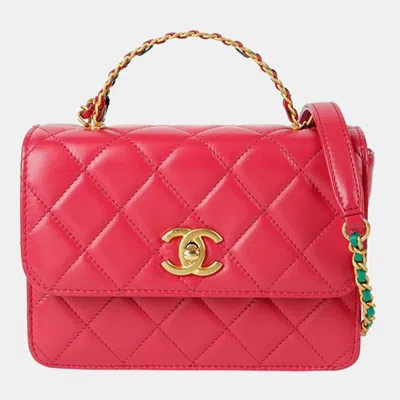 Pre-owned Chanel Top Handle Mini Flap Bag In Pink