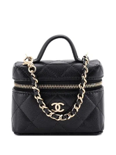 Pre-owned Chanel Top Handle Vanity Case Bag Charm Quilted Caviar Micro Pouch In Black