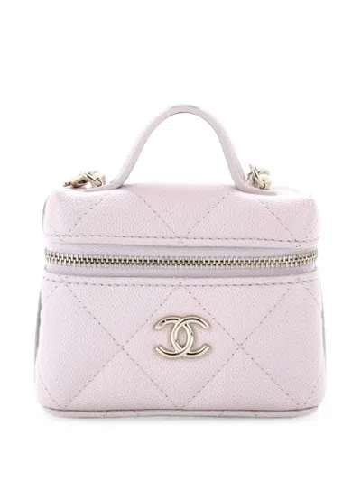 Pre-owned Chanel Top Handle Vanity Case Bag Charm Quilted Caviar Micro Pouch In Pink