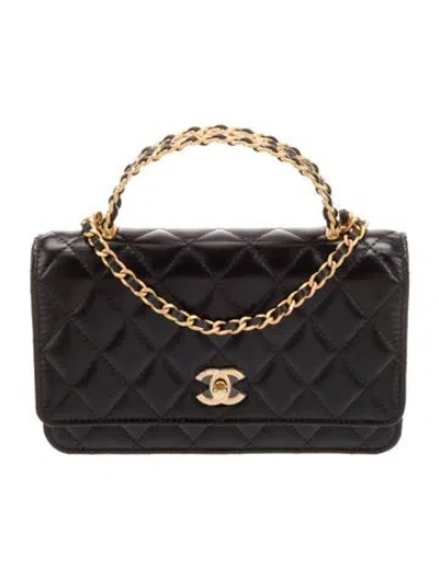 Pre-owned Chanel Top Handle Wallet On Chain In Black