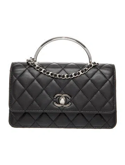 Pre-owned Chanel Top Handle Wallet On Chain In Black