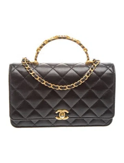 Pre-owned Chanel Top Handle Wallet On Chain In Black