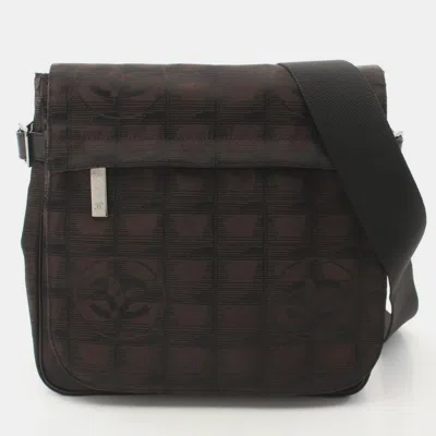 Pre-owned Chanel Travel Line Brown Nylon Shoulder Bag In Black