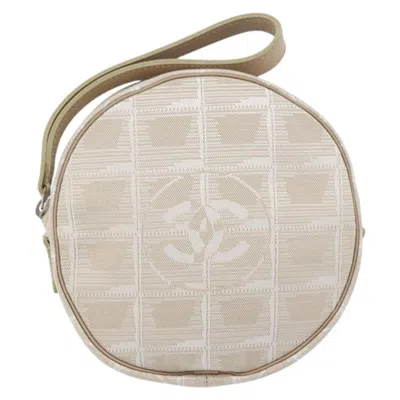 Pre-owned Chanel Travel Line Round Wristlet Nylon Beige Nylon Clutche & Pouche Bag () In Sand