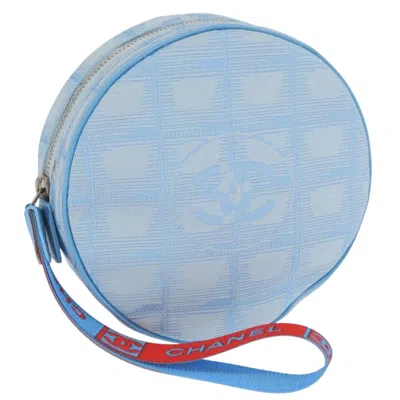 Pre-owned Chanel Travel Line Round Wristlet Nylon Blue Nylon Clutche & Pouche Bag ()