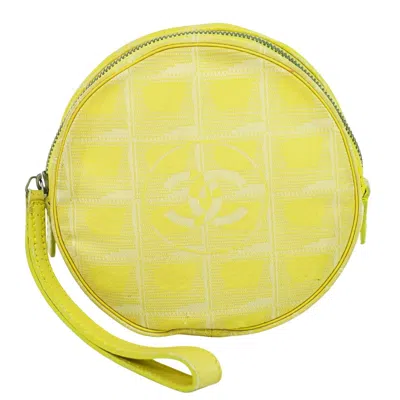 Pre-owned Chanel Travel Line Round Wristlet Nylon Canvas Bag () In Yellow