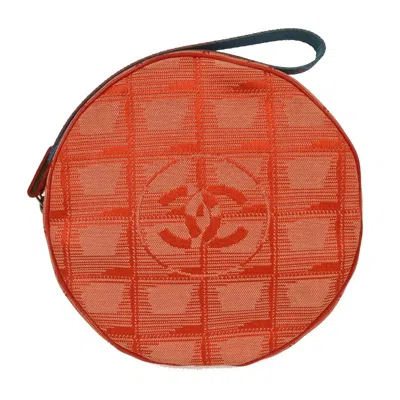 Pre-owned Chanel Travel Line Round Wristlet Nylon Orange Nylon Clutche & Pouche Bag ()