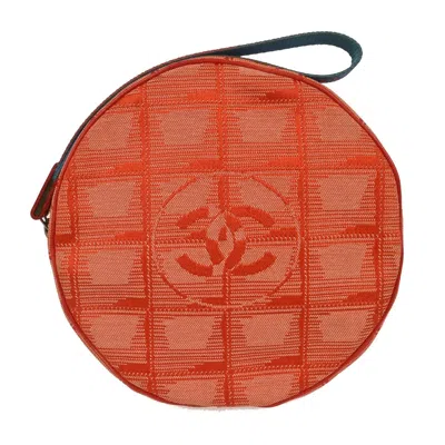 Pre-owned Chanel Travel Line Round Wristlet Nylon Orange Nylon Clutche & Pouche Bag ()