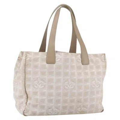 Pre-owned Chanel Travel Line Tote Nylon Beige Nylon Handbag () In Sand