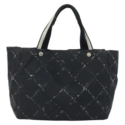 Pre-owned Chanel Travel Line Tote Printed Nylon Black Nylon Tote Bag Bag ()