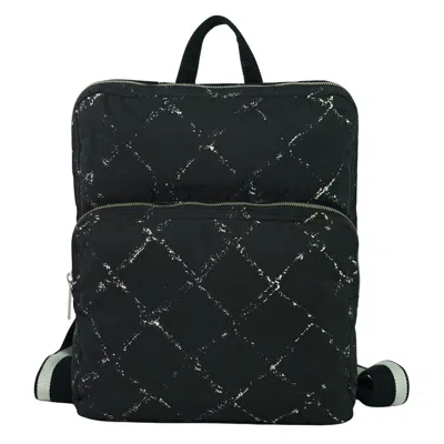 Pre-owned Chanel Travel Line Zip Backpack Printed Nylon Black Nylon Backpack Bag ()