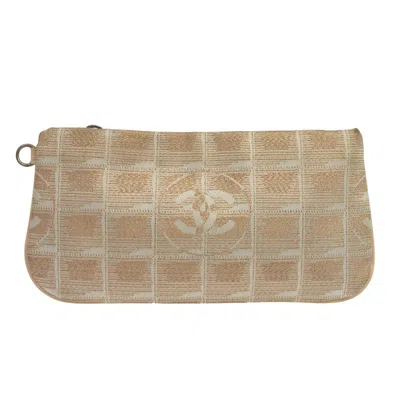 Pre-owned Chanel Travel Line Zip Pouch Nylon Beige Nylon Clutche & Pouche Bag () In Sand