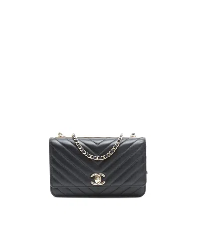 Pre-owned Chanel Trendy Cc Chevron Wallet On Chain Bag In Black
