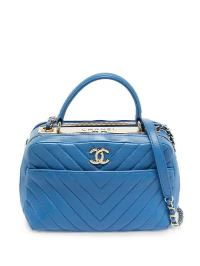 Pre-owned Chanel Trendy Cc Chevron-quilted Tote Bag In Blue