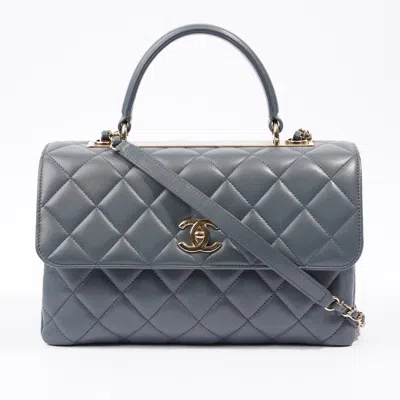 Pre-owned Chanel Trendy Cc Dark Lambskin Leather Shoulder Bag In Blue